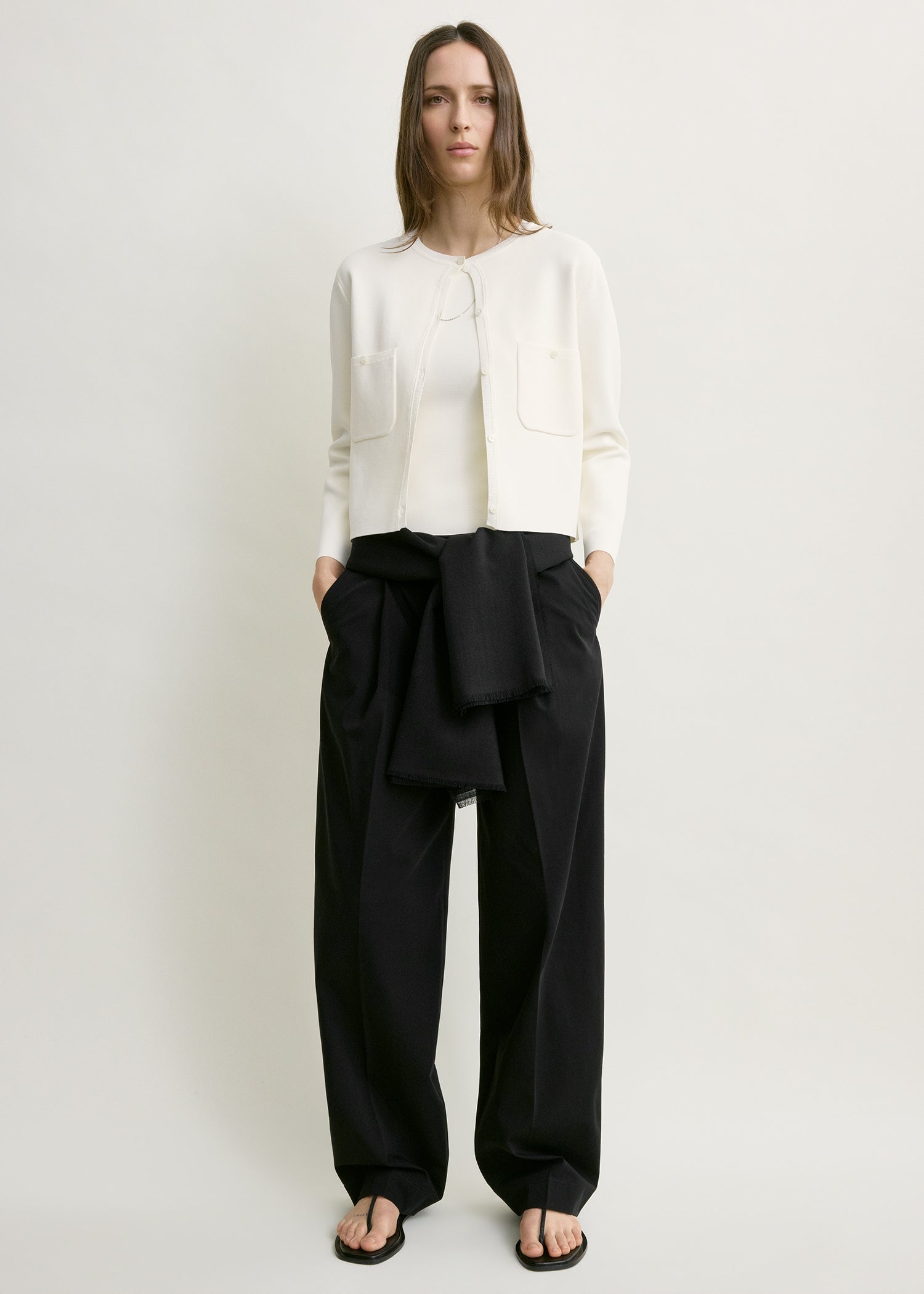 Classic compact knit cardigan white