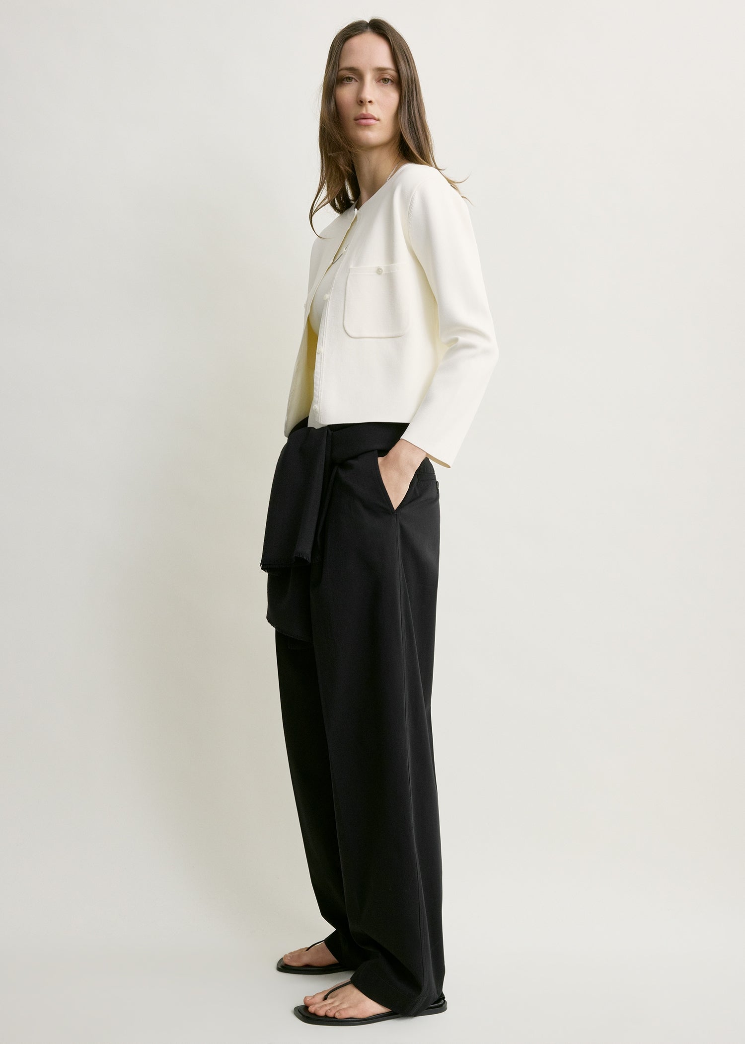 Classic compact knit cardigan white
