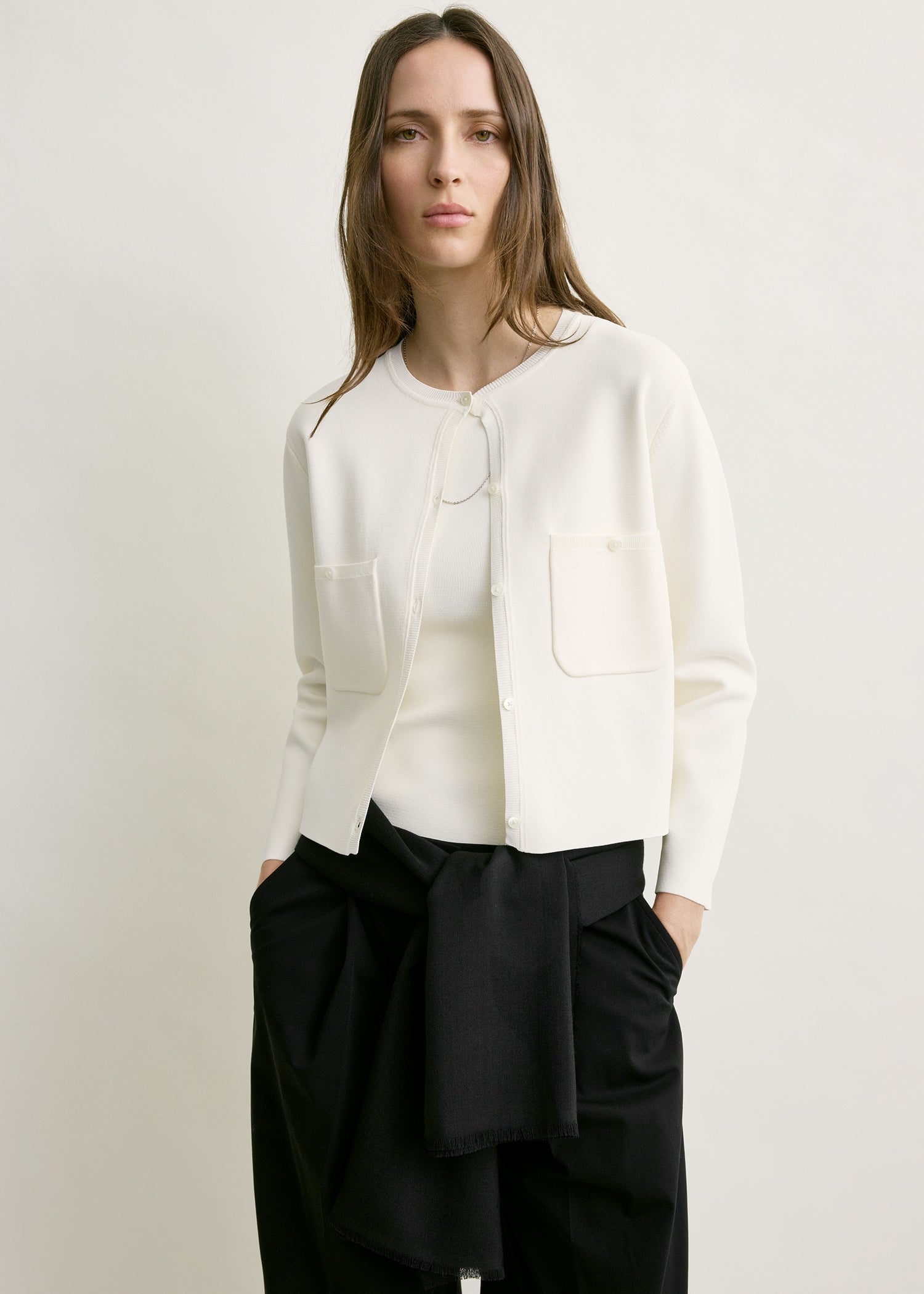 Classic compact knit cardigan white