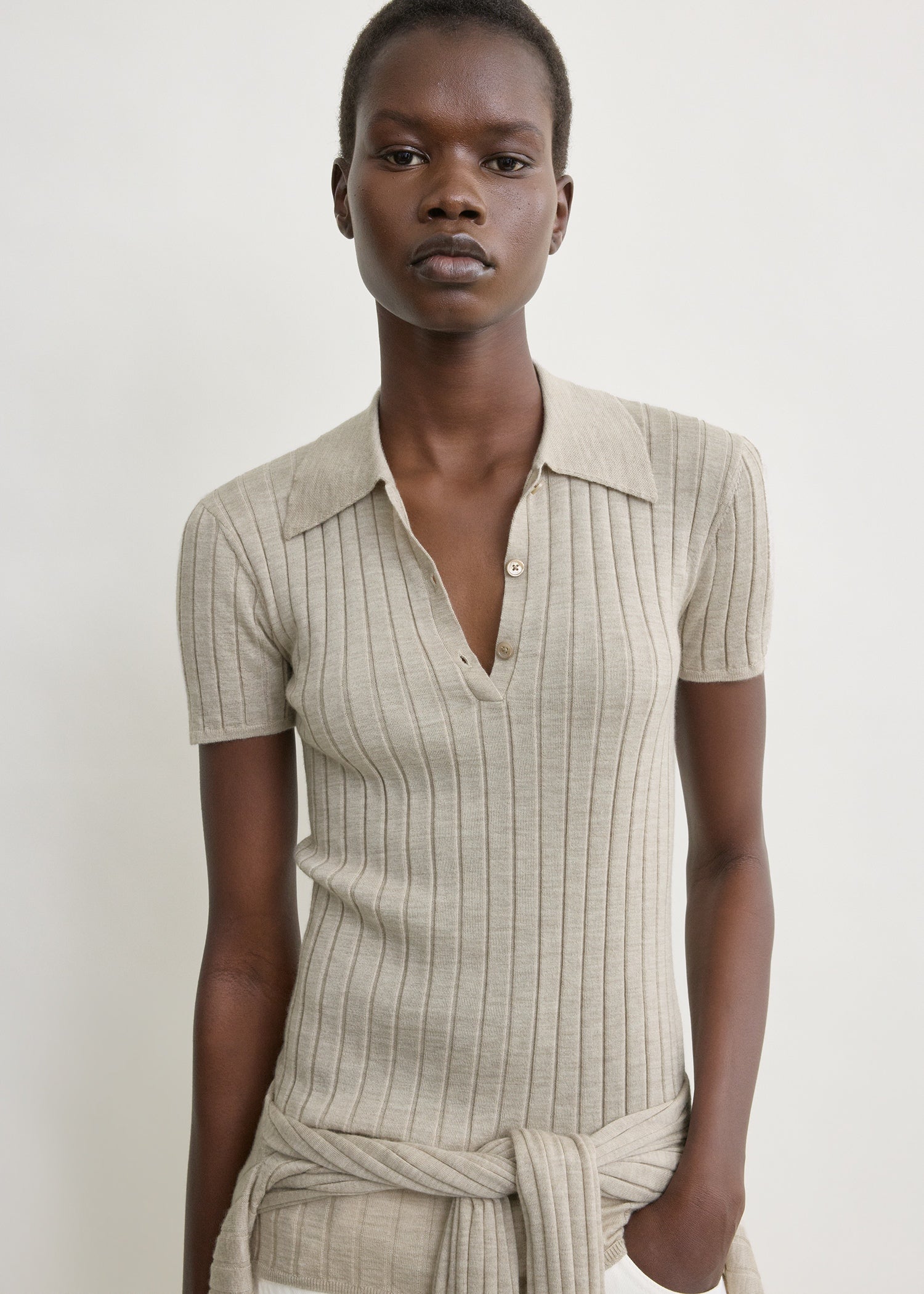 Ribbed cashmere silk polo oat melange – TOTEME