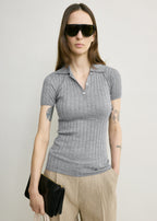 Ribbed cashmere silk polo grey melange