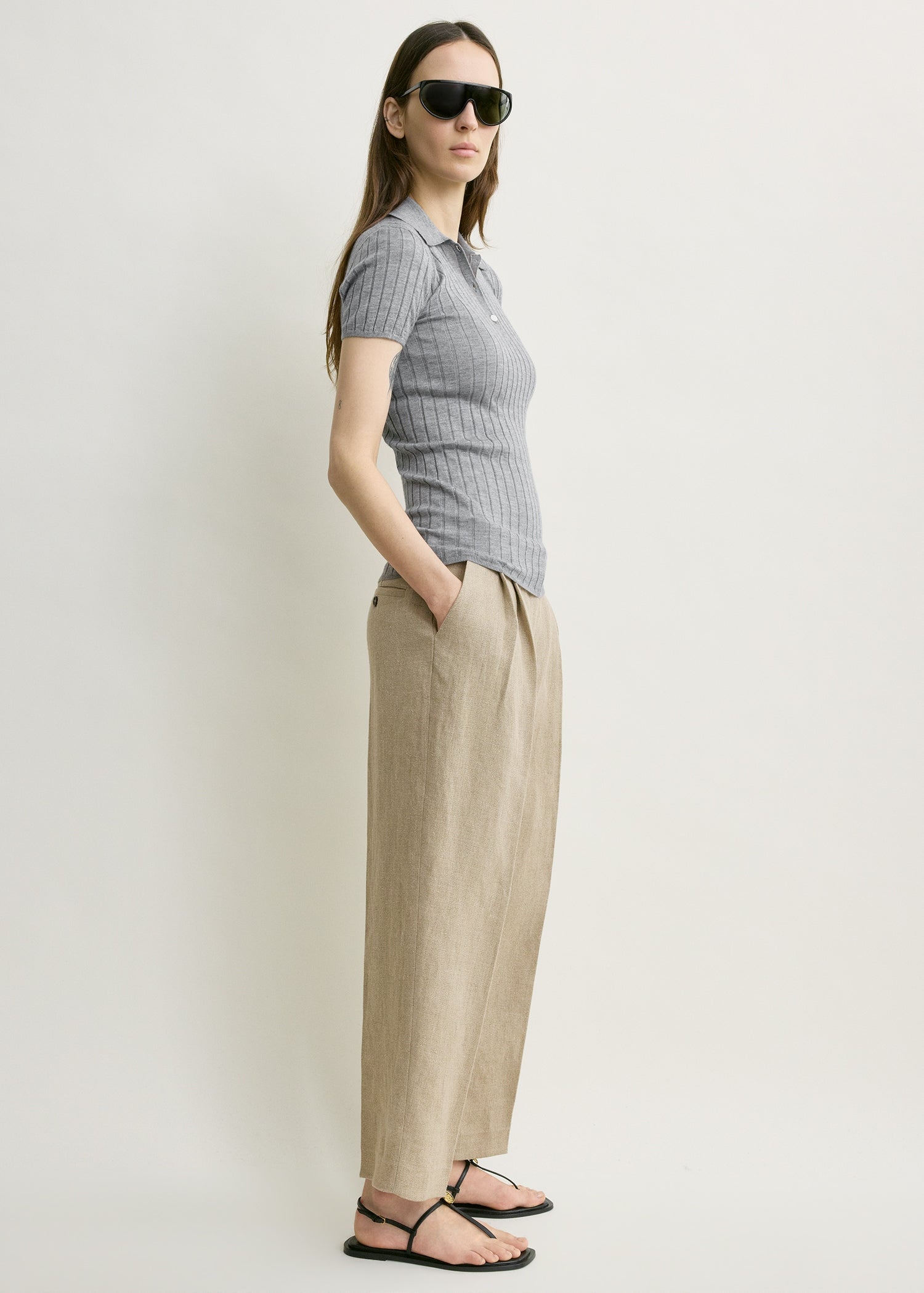 Ribbed cashmere silk polo grey melange