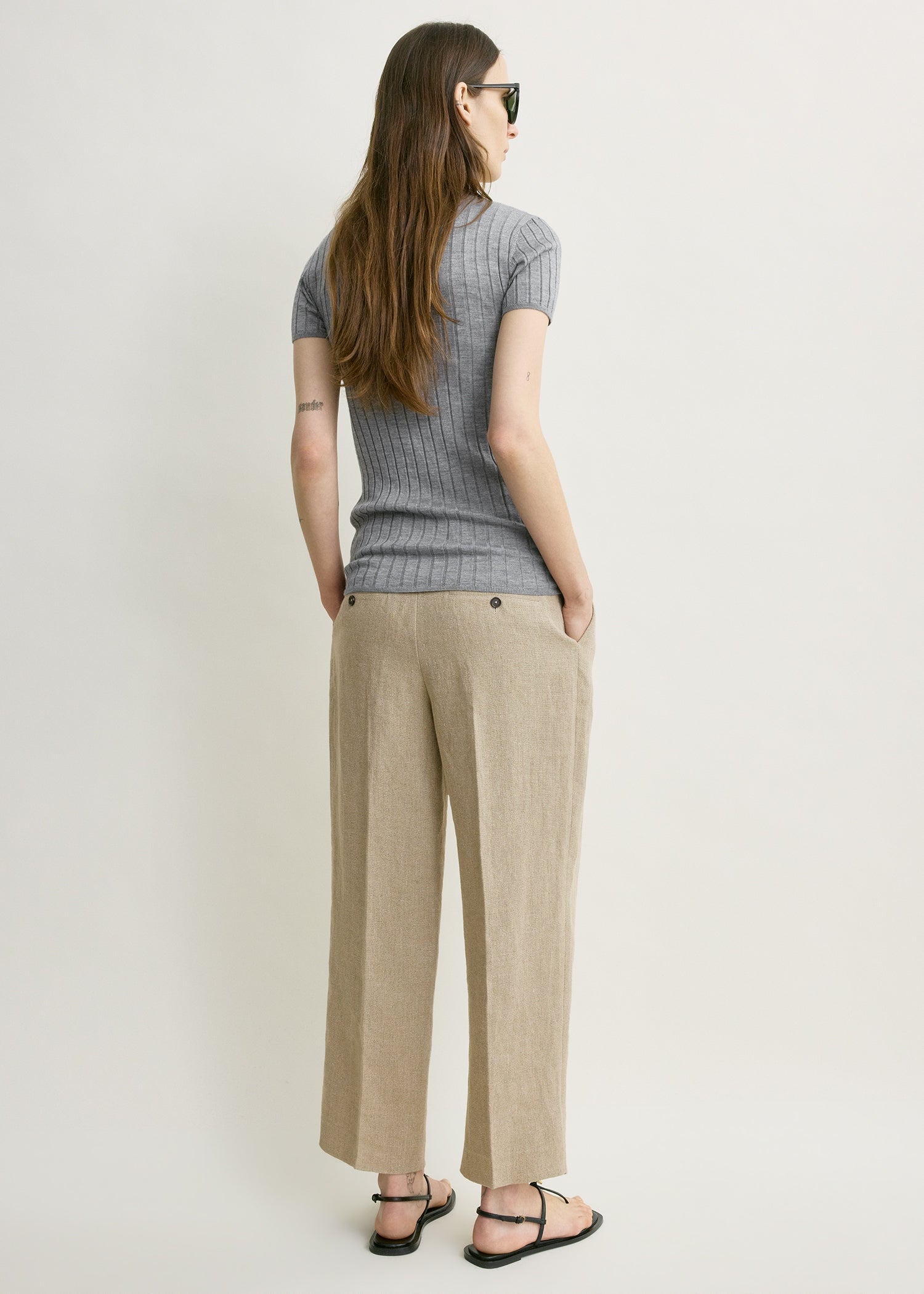 Ribbed cashmere silk polo grey melange