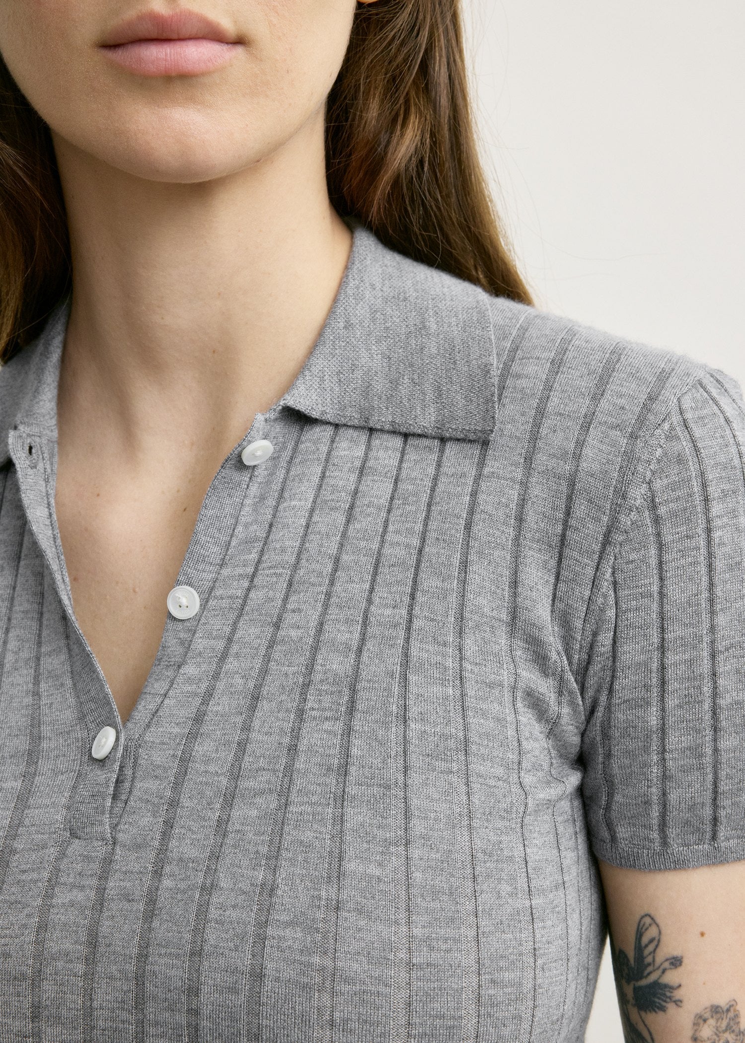 Ribbed cashmere silk polo grey melange