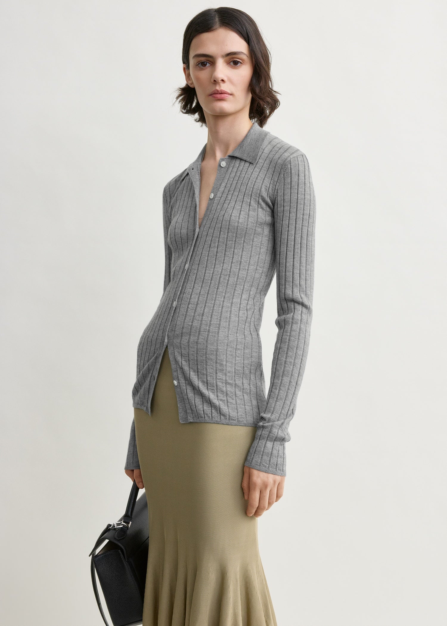 Slim ribbed shirt grey melange