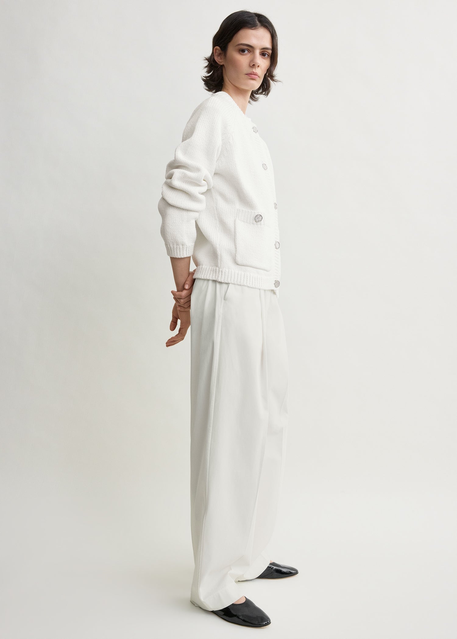 Hammered button cotton cardigan white
