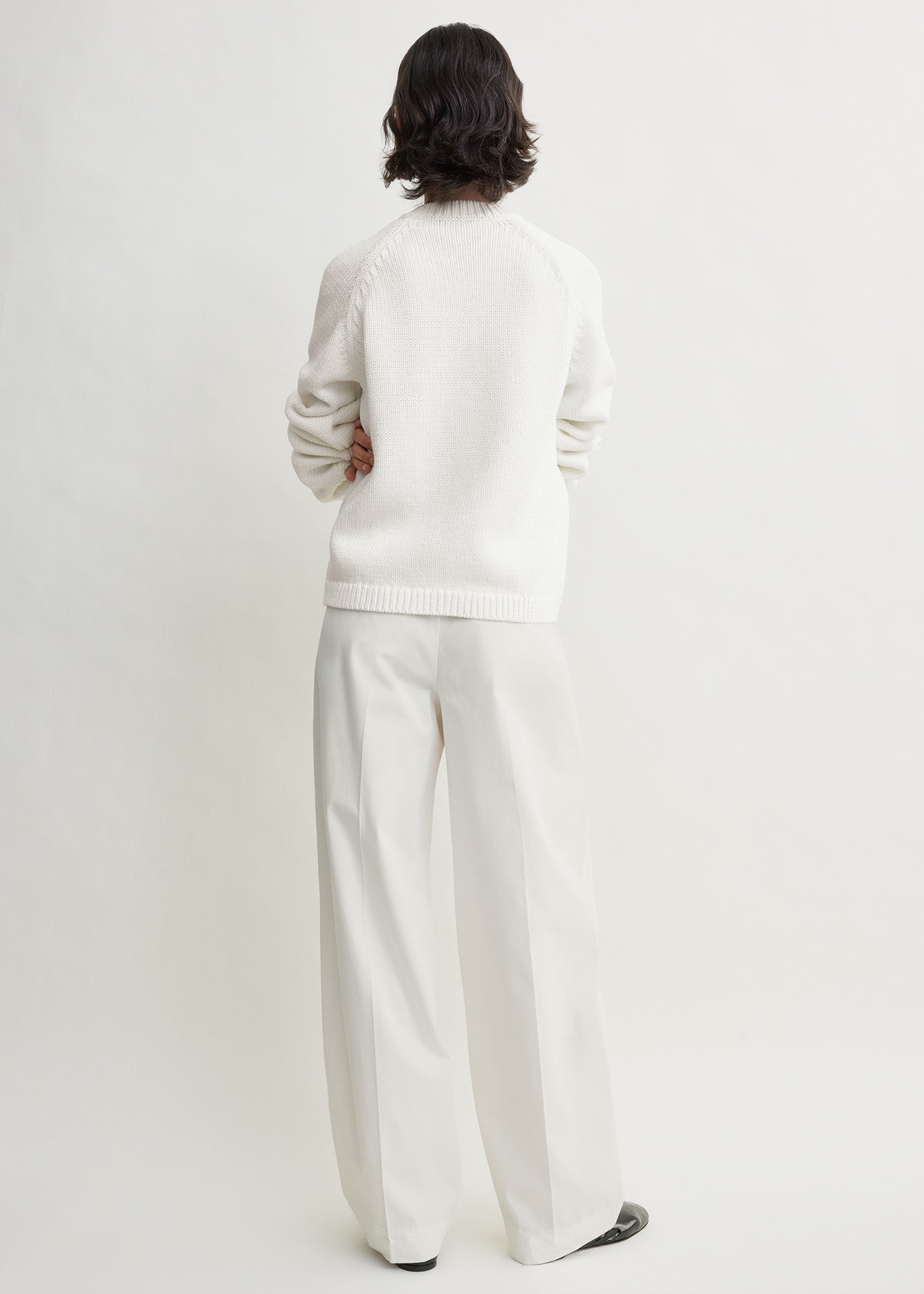 Hammered button cotton cardigan white