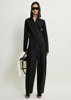Compact knit buttoned top black