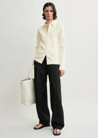 Compact knit buttoned top white