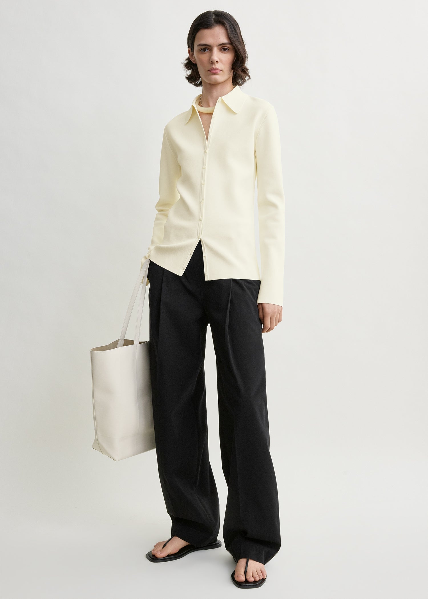 Compact knit buttoned top white
