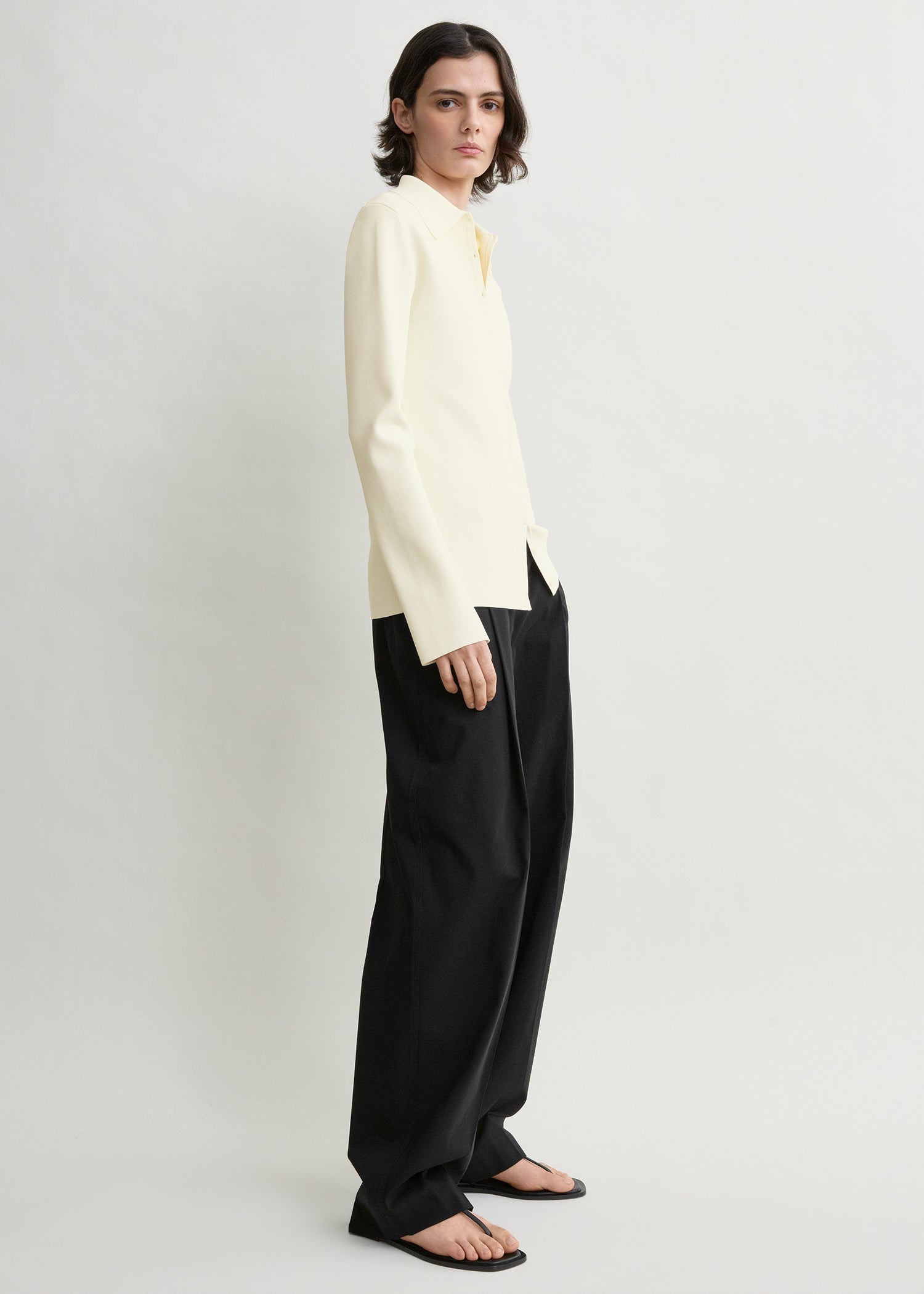 Compact knit buttoned top white