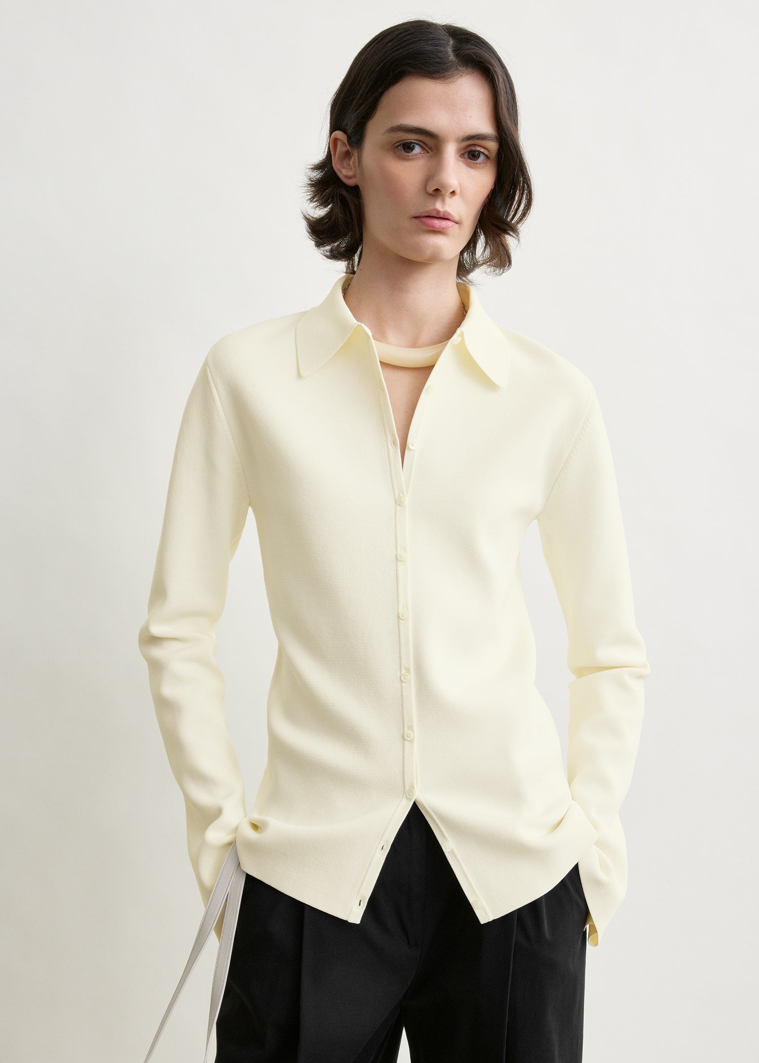 Compact knit buttoned top white