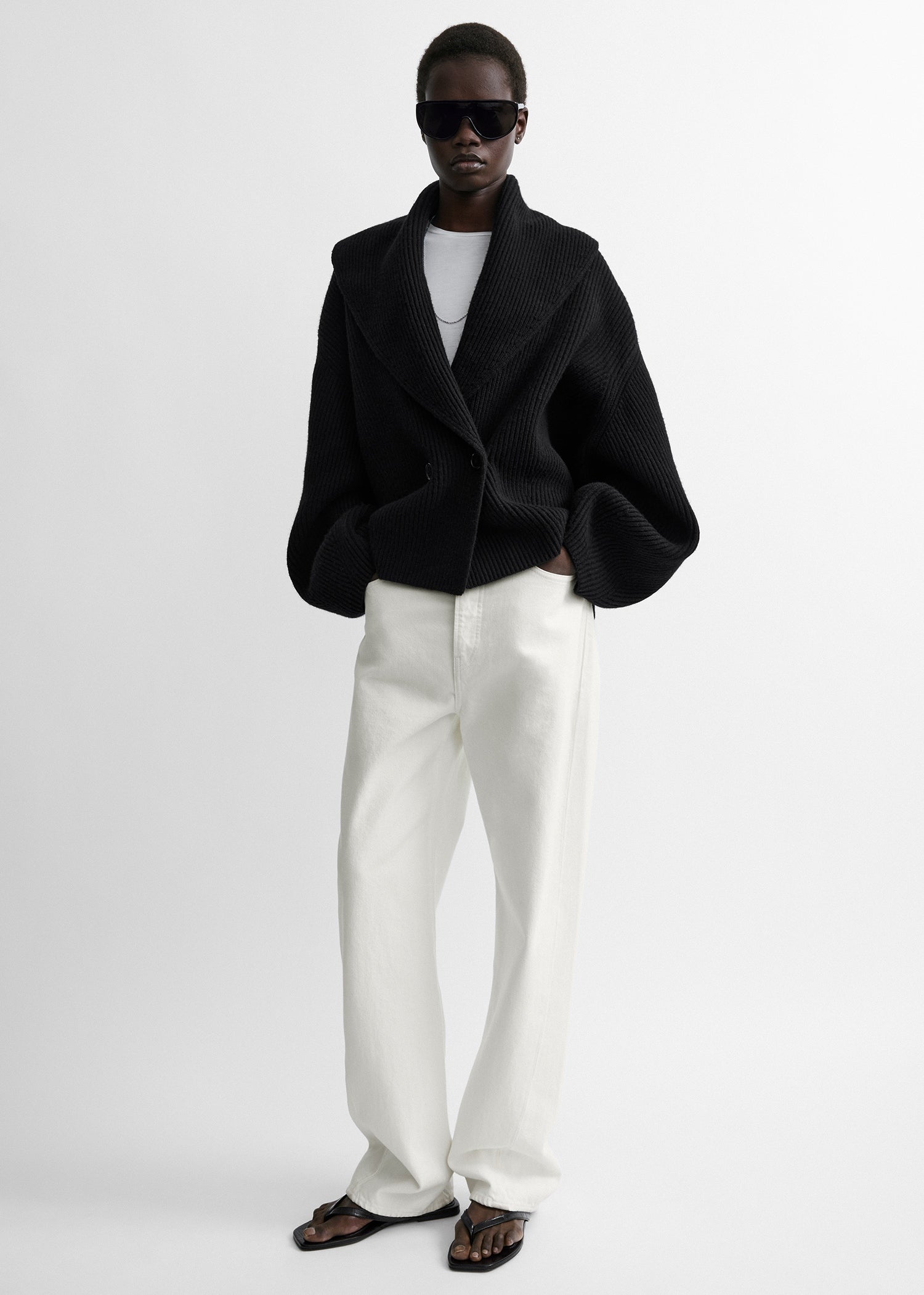 Shawl-lapel cardigan black