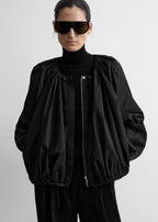 Gathered parachute coat black