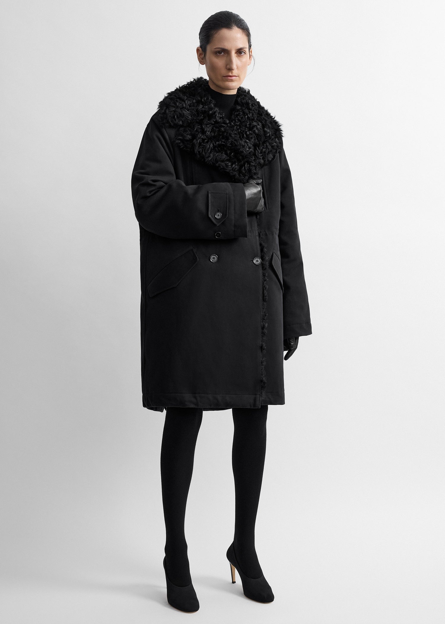Shearling cotton parka washed black