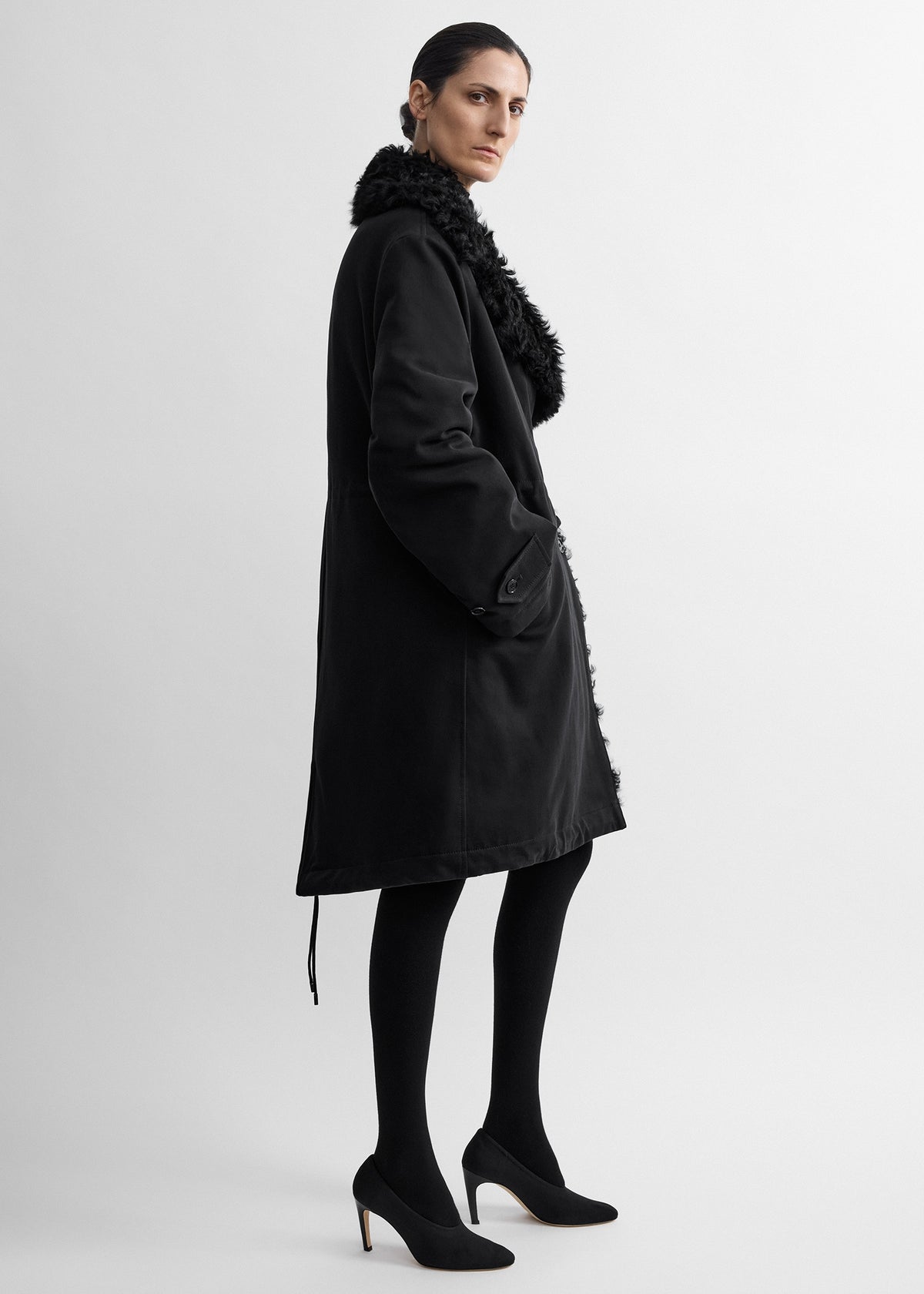 Shearling cotton parka washed black