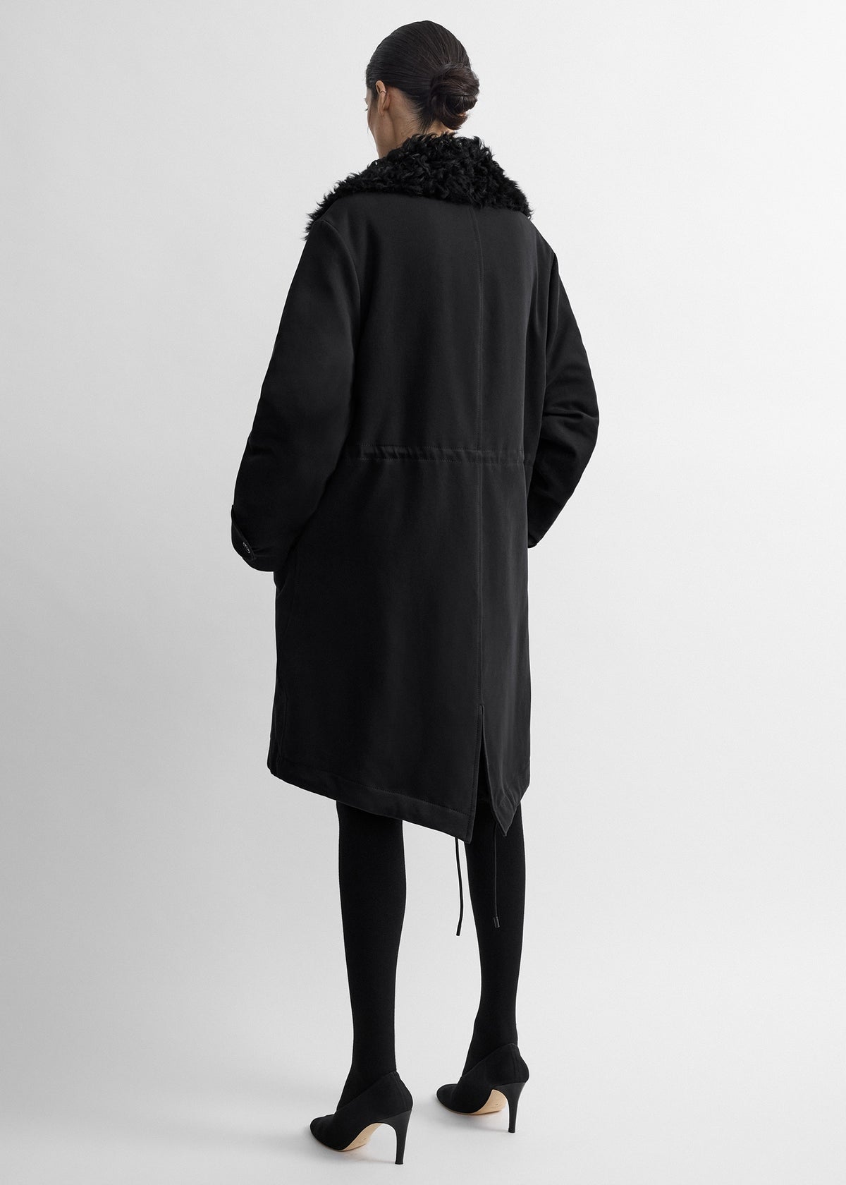 Shearling cotton parka washed black