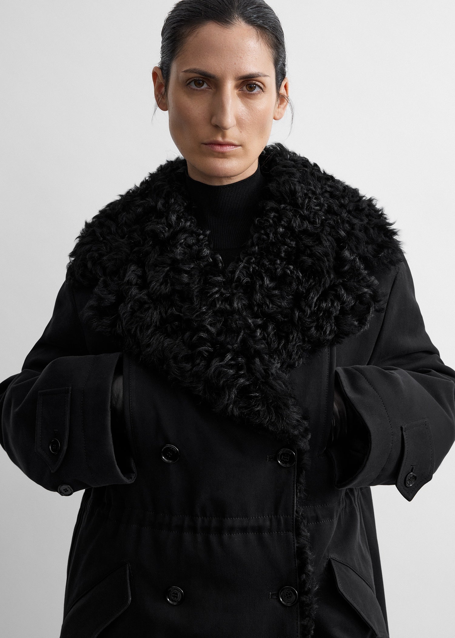 Shearling cotton parka washed black