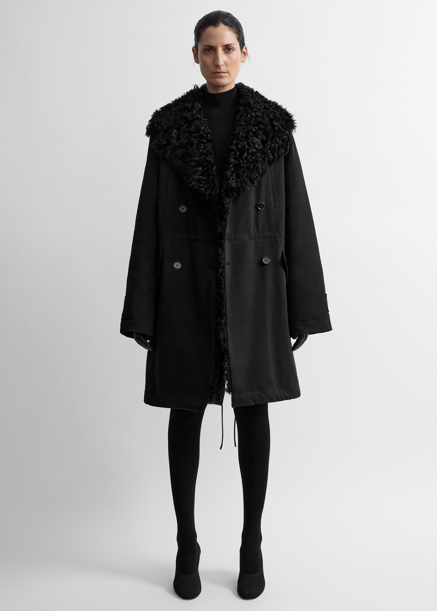 Shearling cotton parka washed black