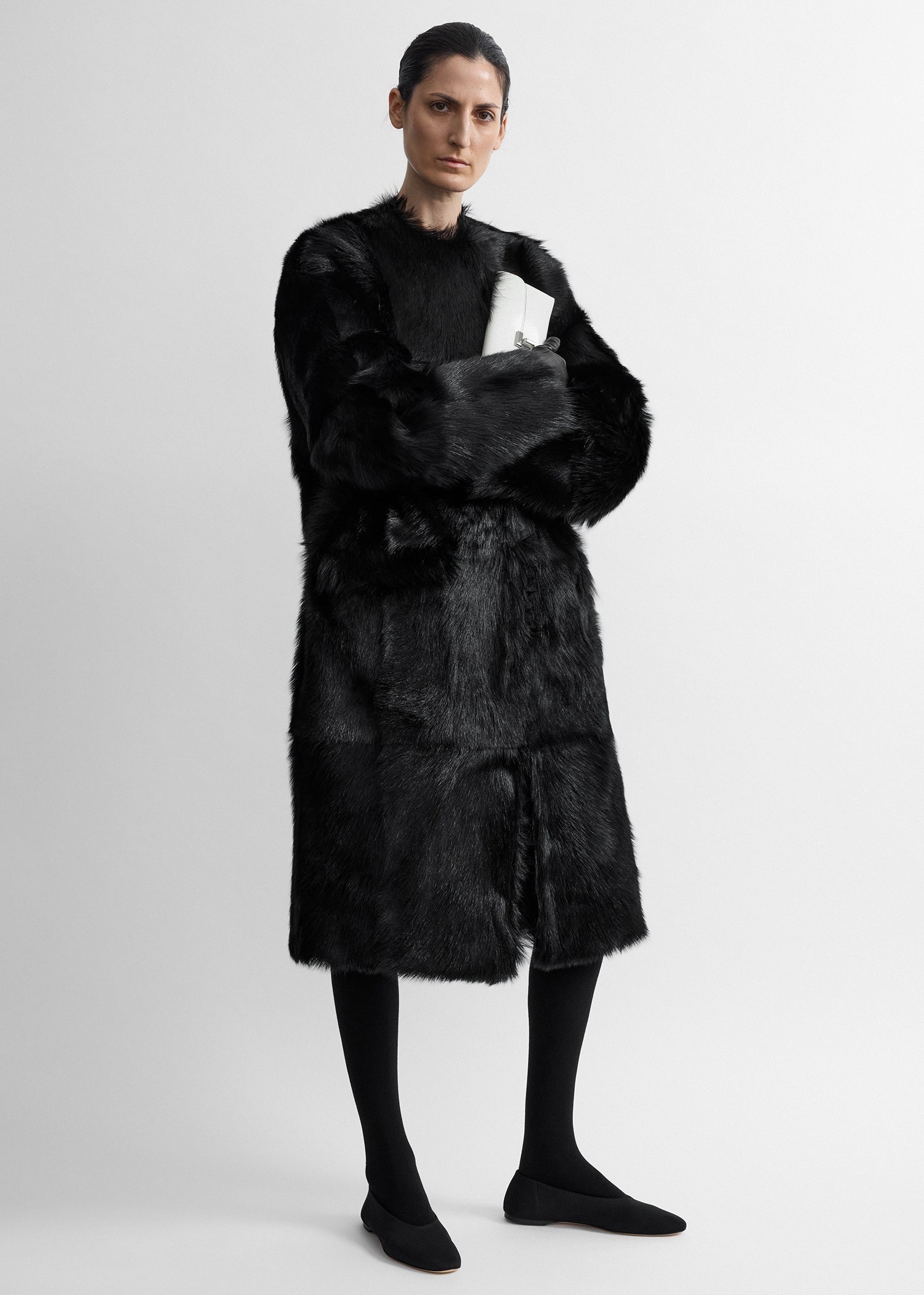 Structured shearling coat black