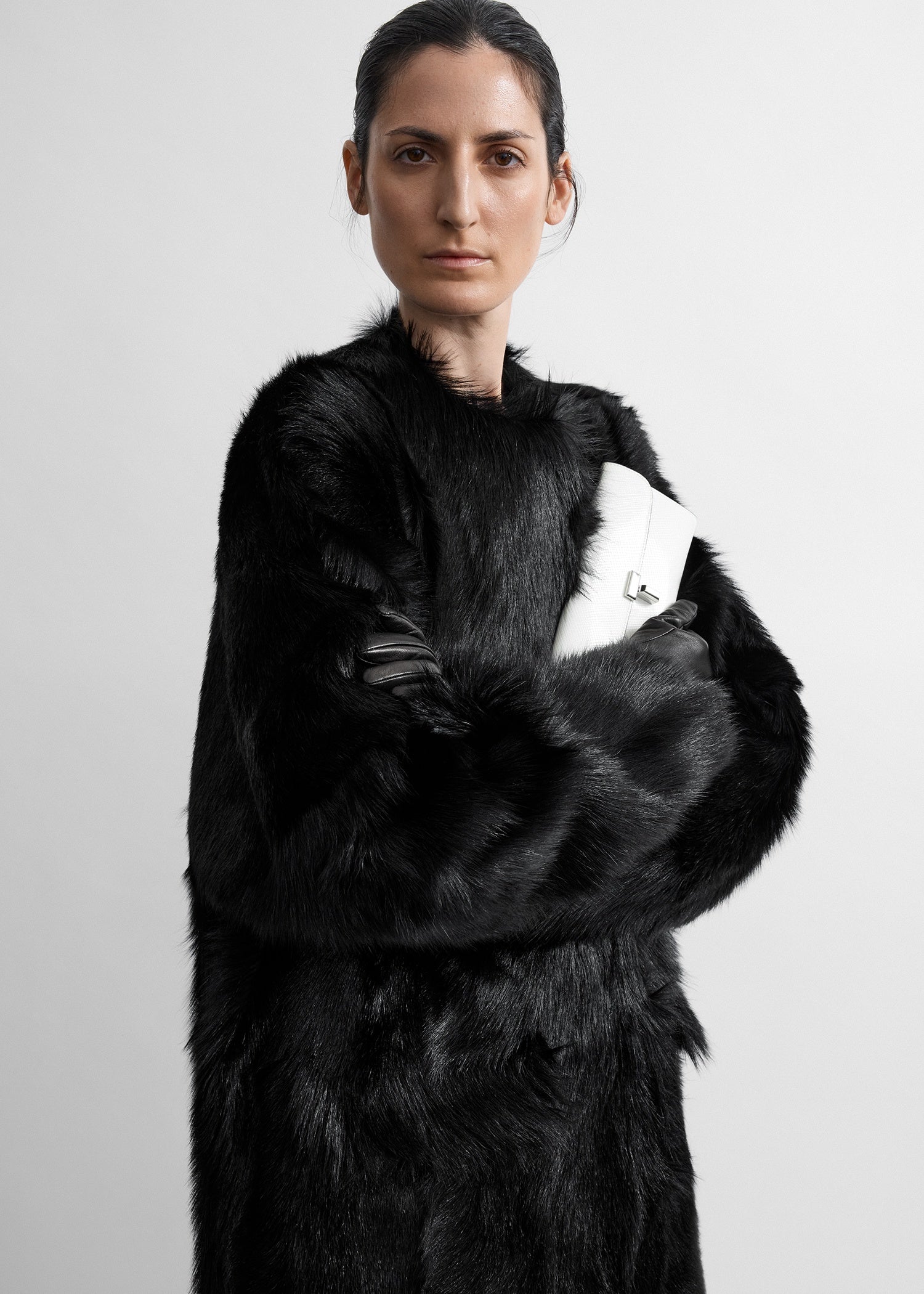 Structured shearling coat black