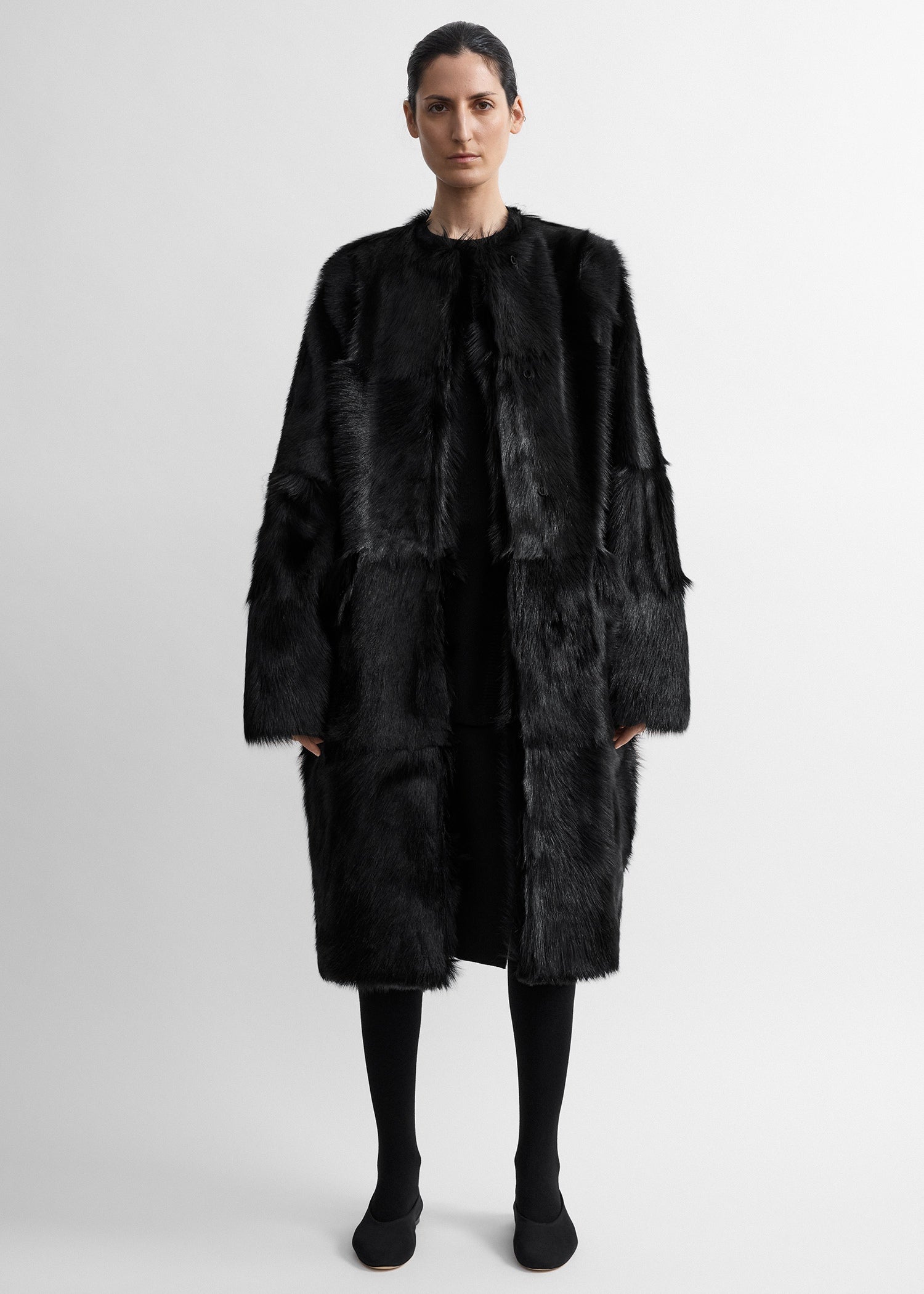 Structured shearling coat black