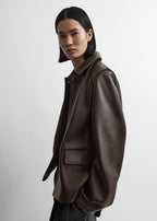 Grained leather jacket dark brown