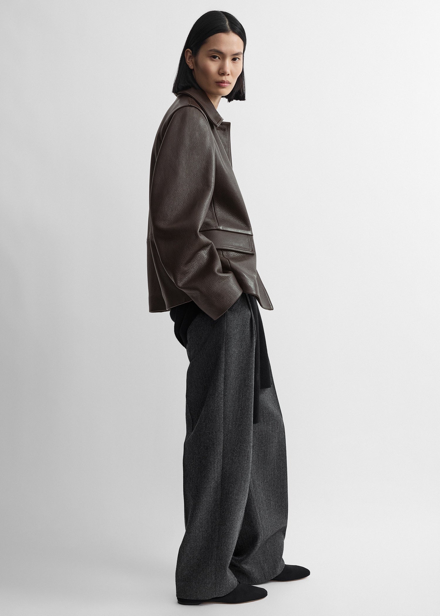 Grained leather jacket dark brown
