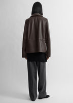 Grained leather jacket dark brown
