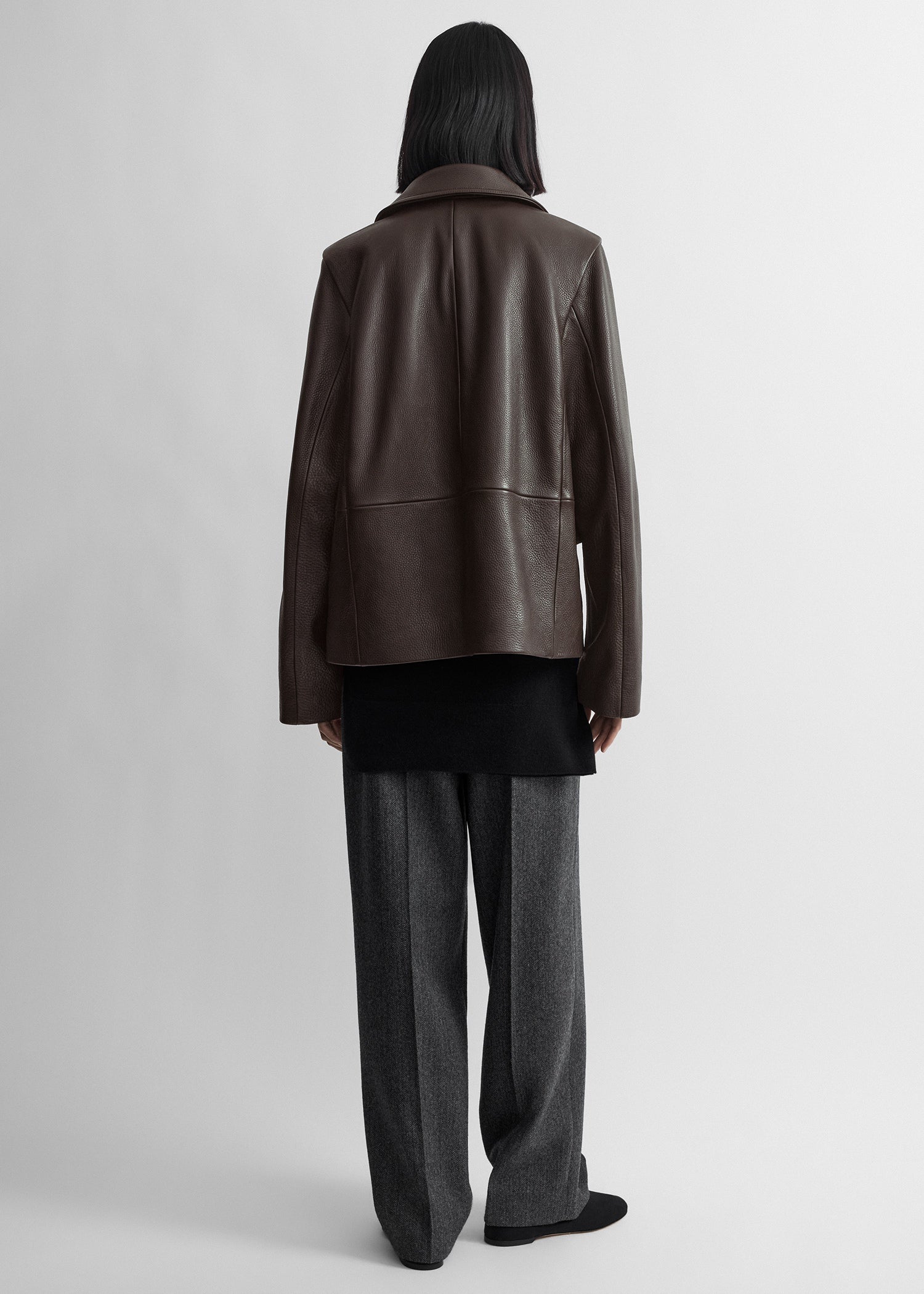 Grained leather jacket dark brown