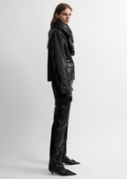 Short leather blazer black