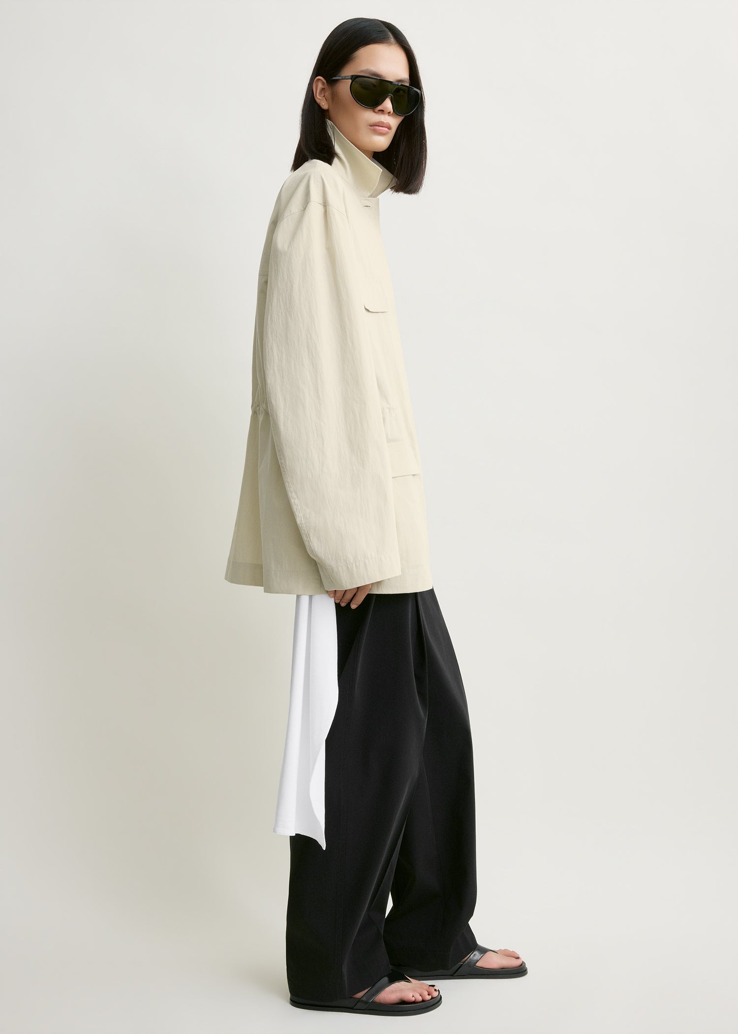 Collared drawstring jacket oyster