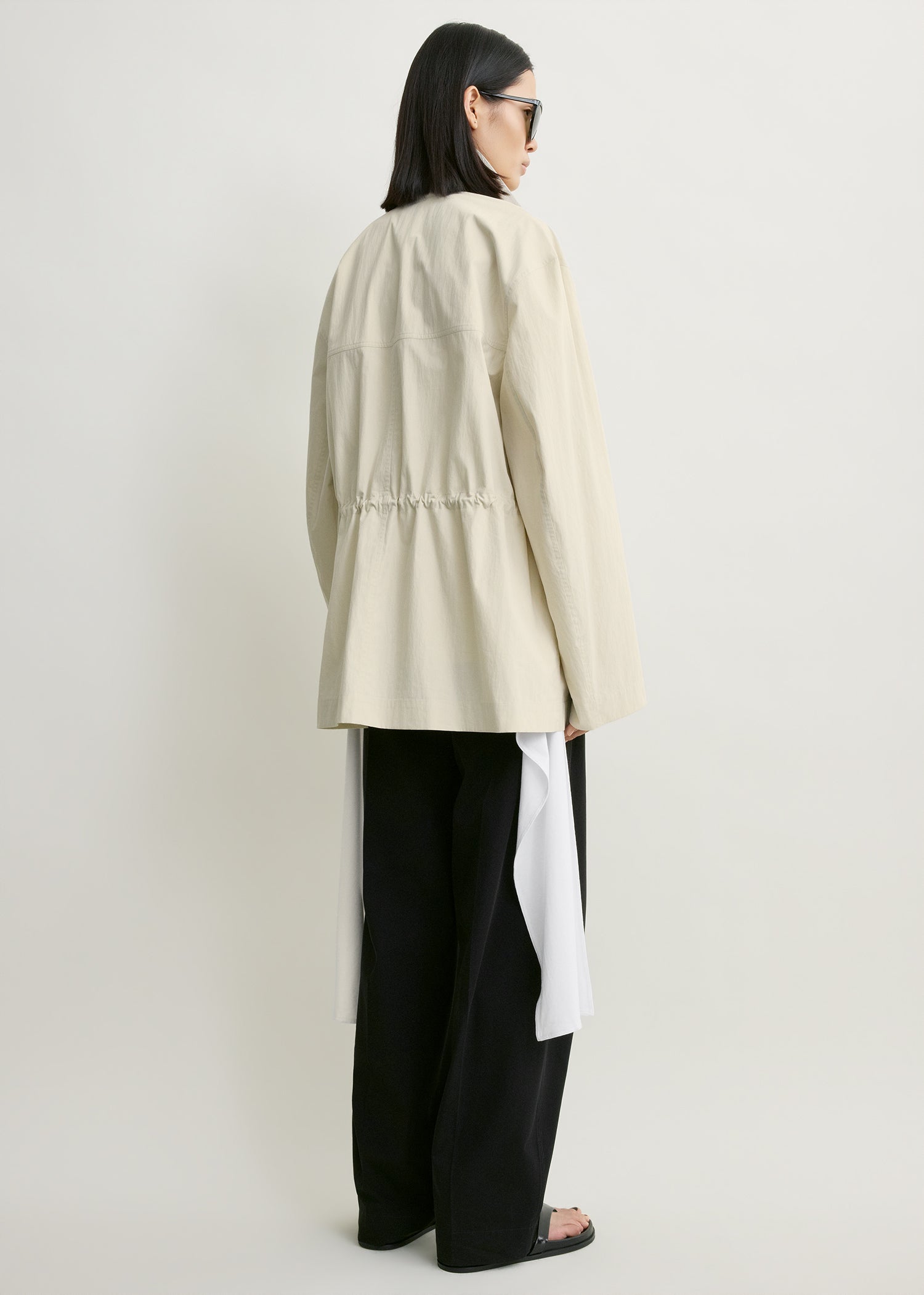 Collared drawstring jacket oyster