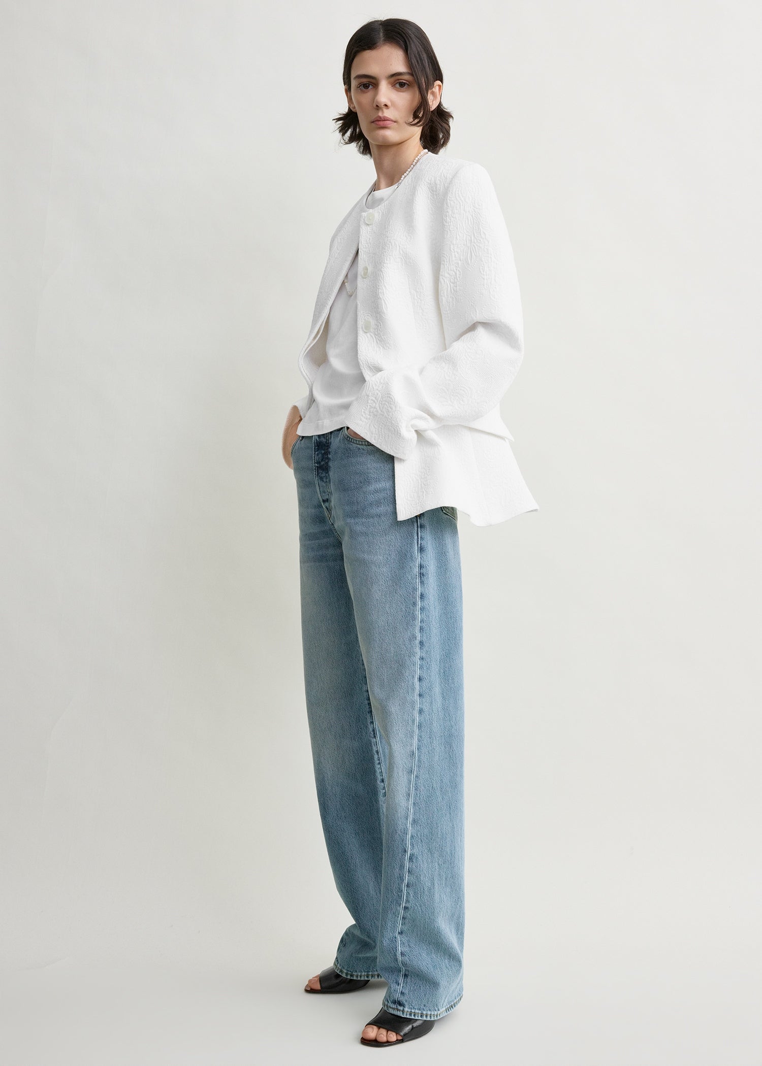 Jacquard cotton jacket optic white