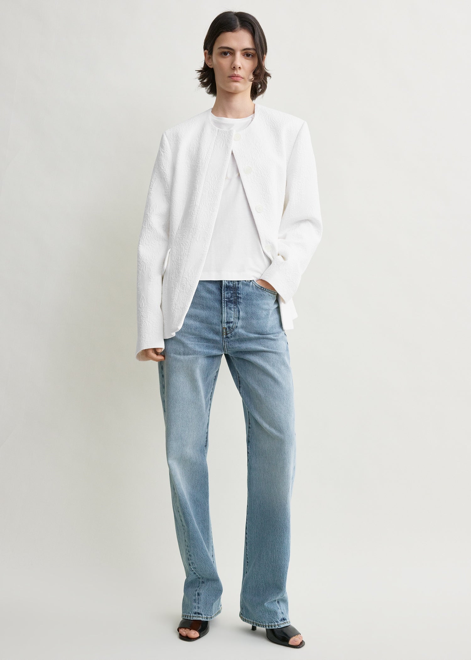 Jacquard cotton jacket optic white