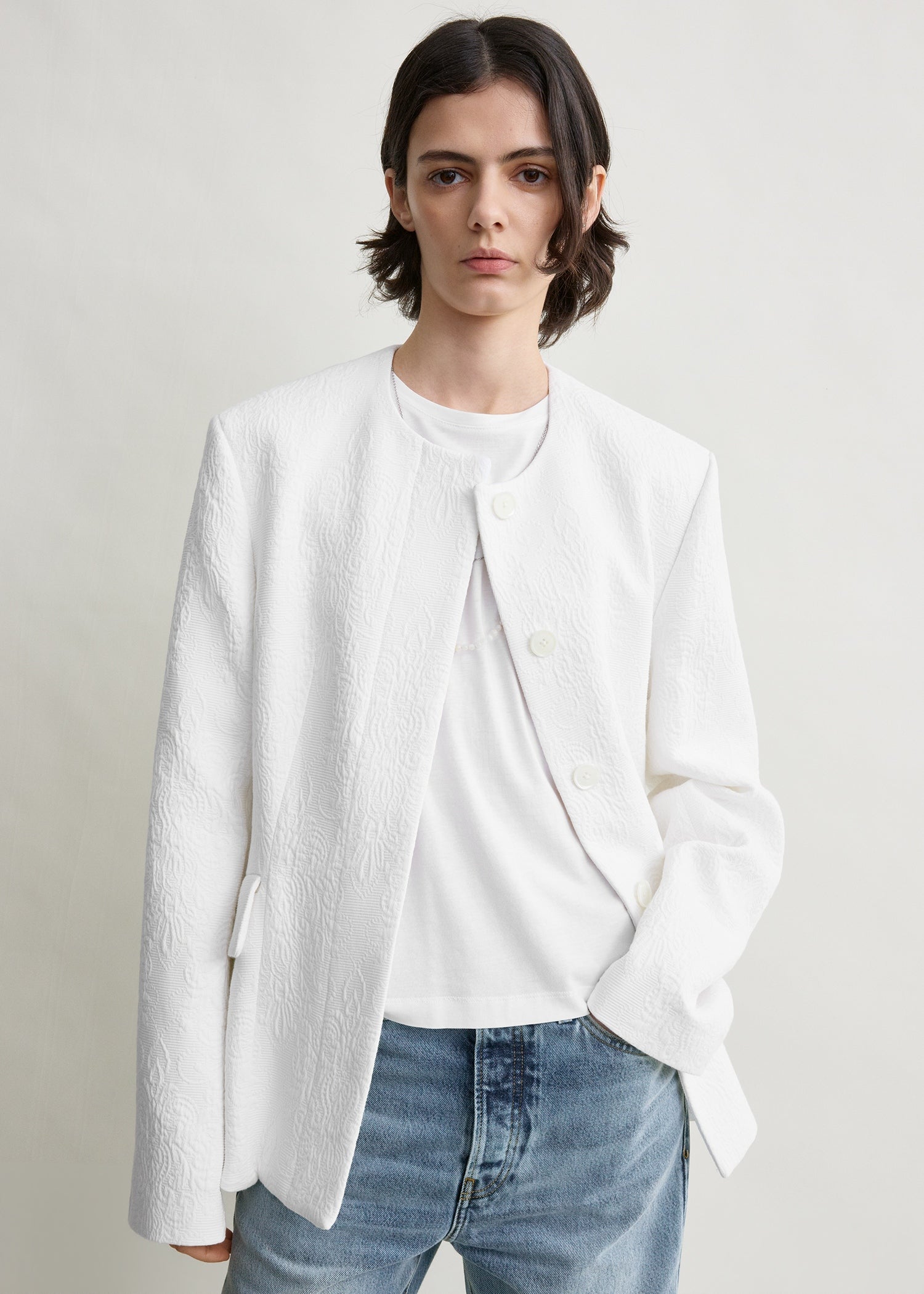 Jacquard cotton jacket optic white