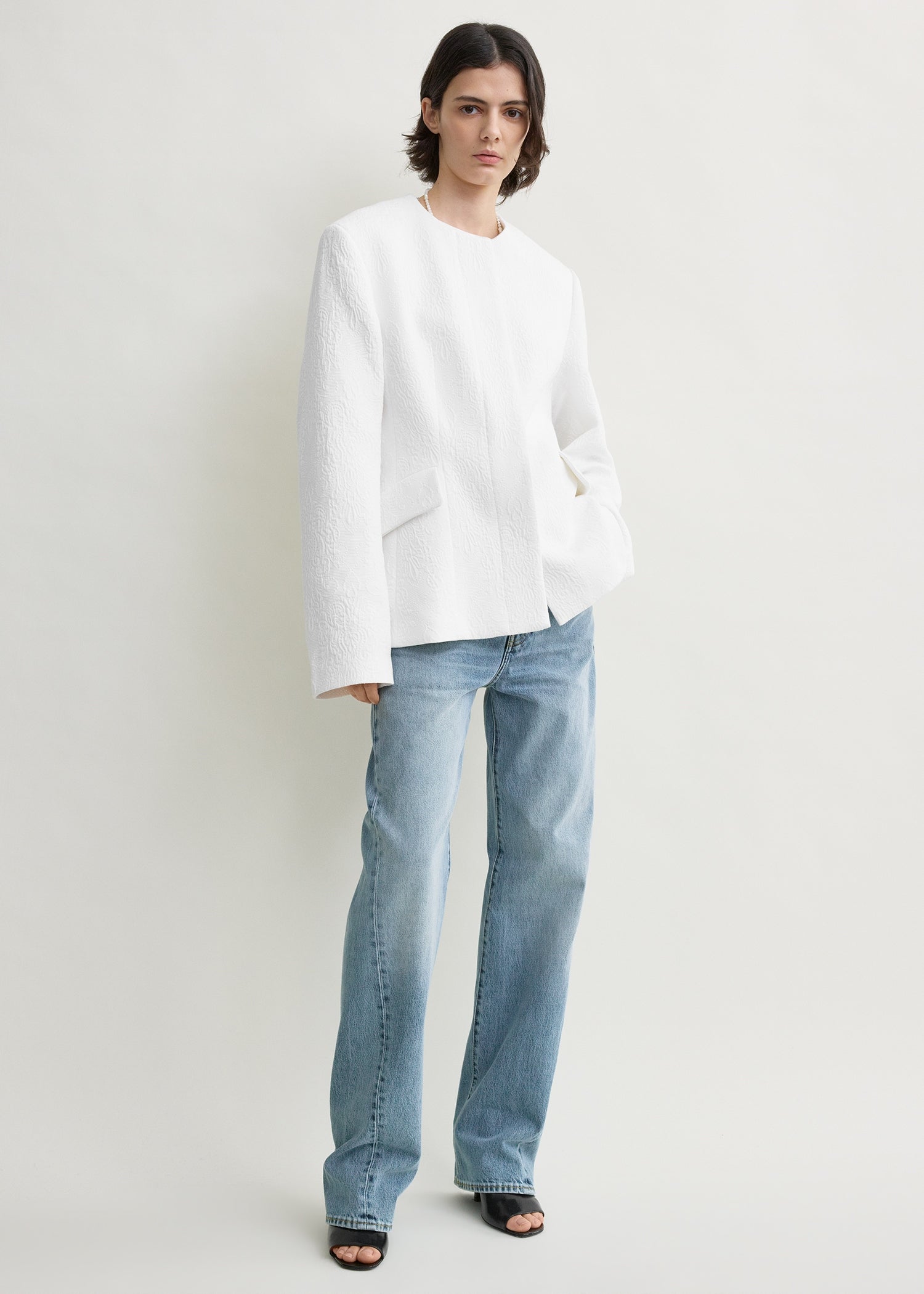 Jacquard cotton jacket optic white