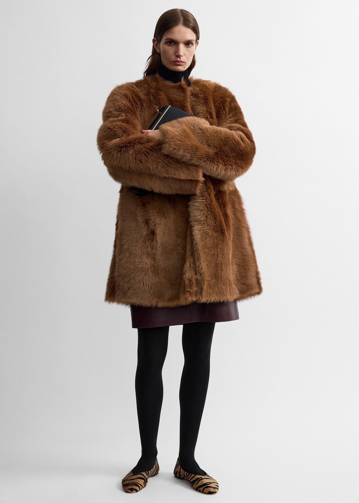 Short silky shearling coat ginger
