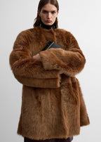 Short silky shearling coat ginger