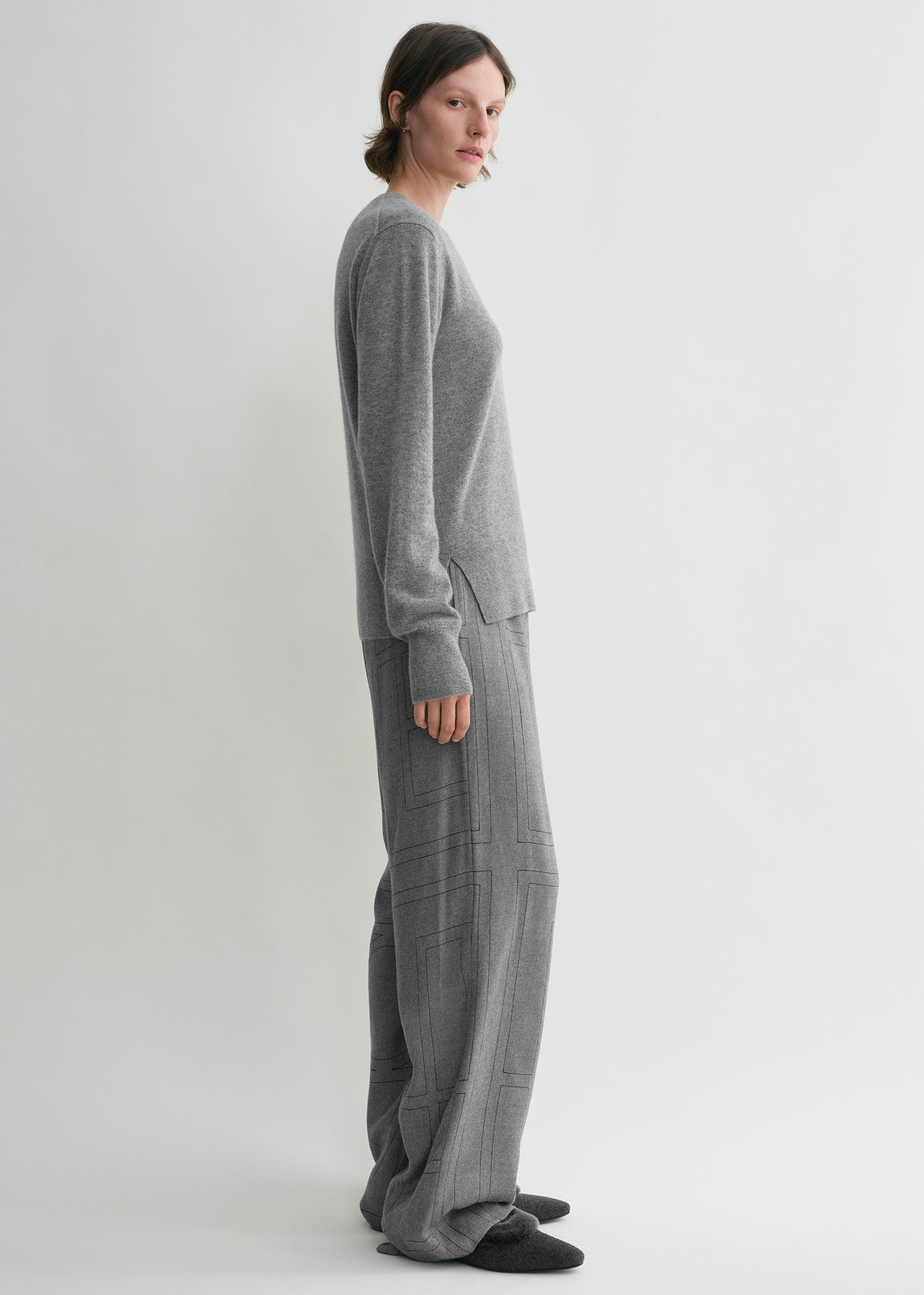 Monogram flannel pj bottoms smoke melange – TOTEME