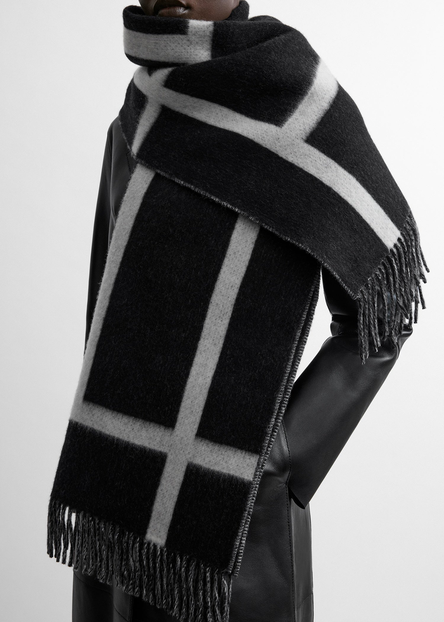 Monogram brushed wool scarf black