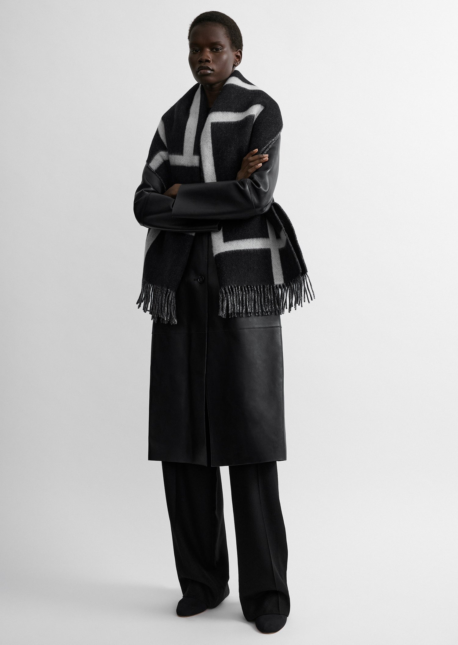 Monogram brushed wool scarf black