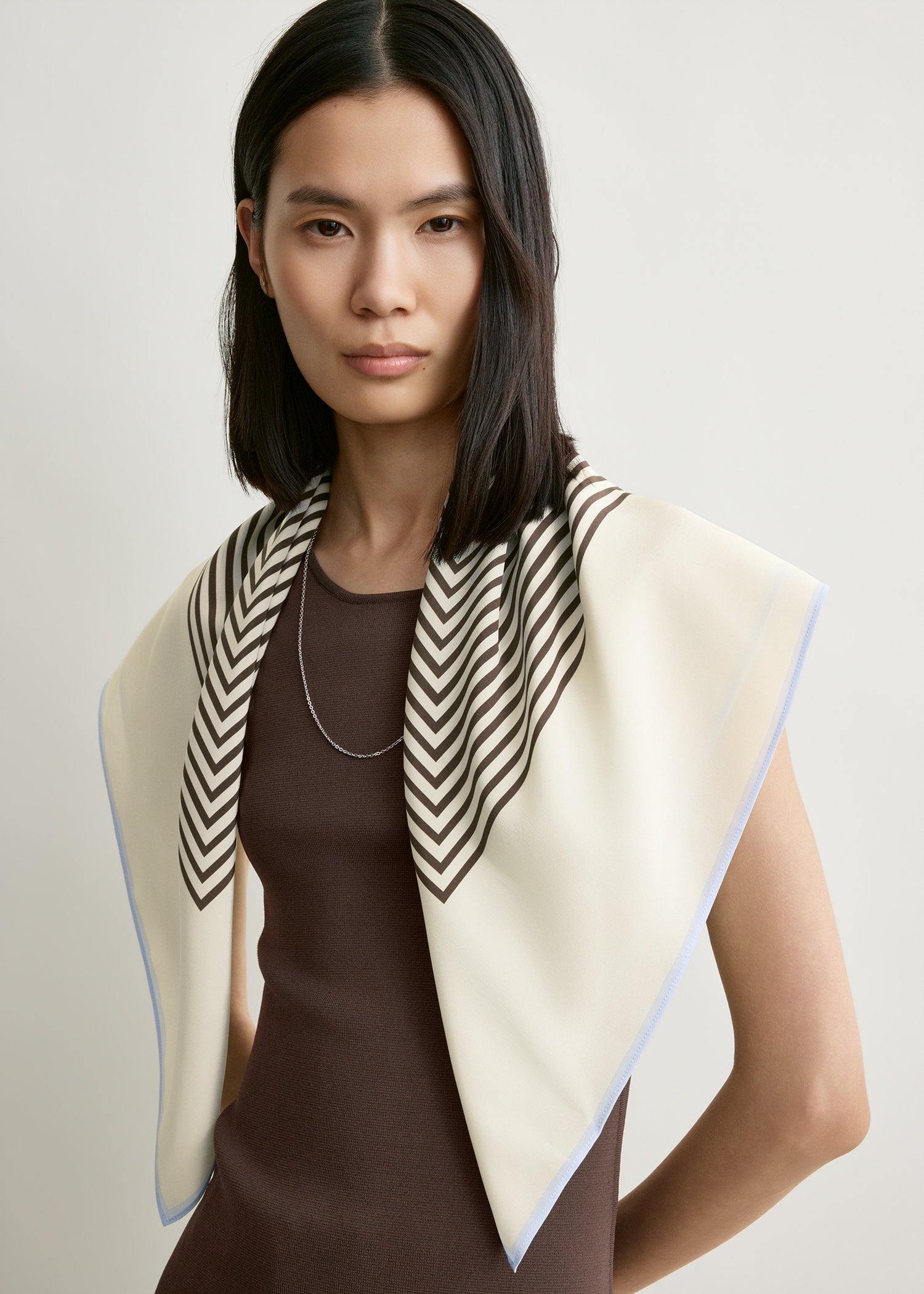 Centered monogram silk scarf macadamia