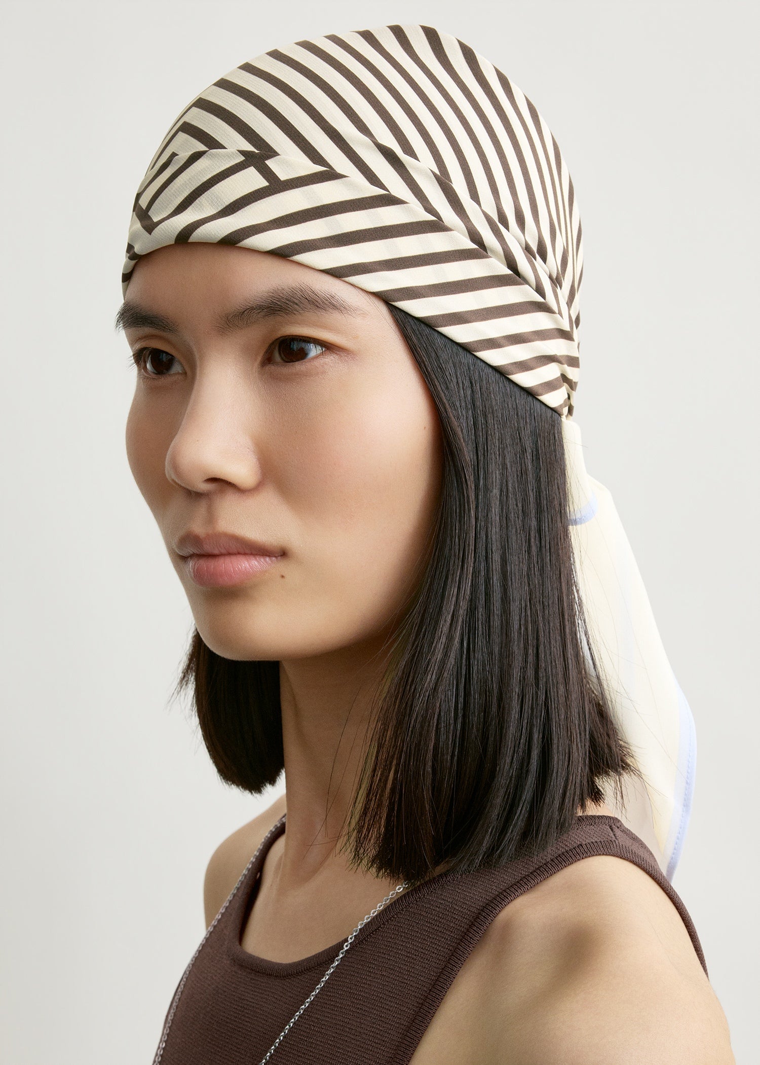 Centered monogram silk scarf macadamia
