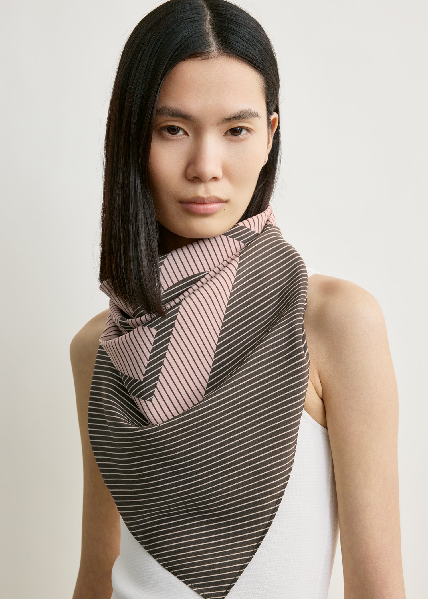 Centered monogram silk scarf walnut