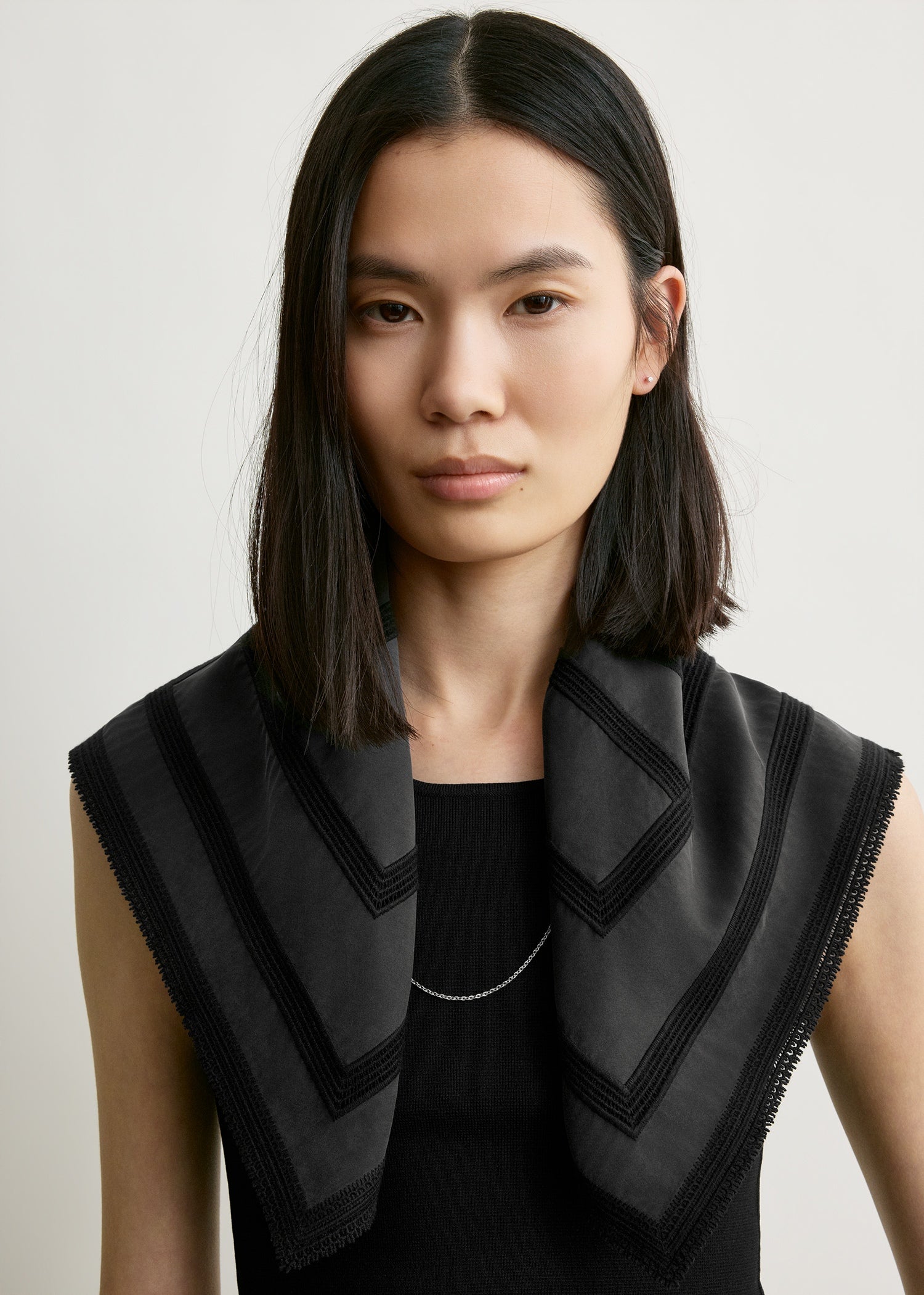 Monogram crochet silk scarf washed black