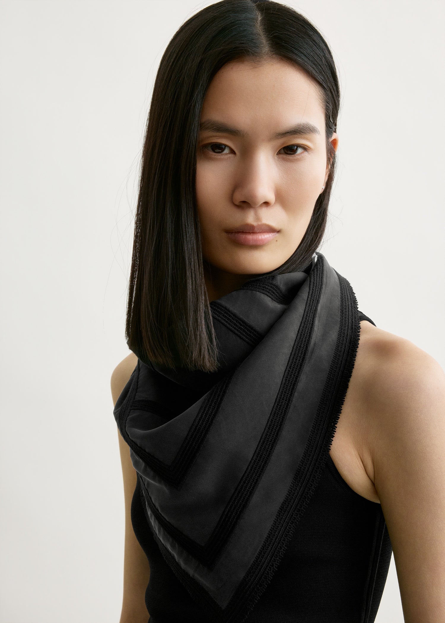 Monogram crochet silk scarf washed black