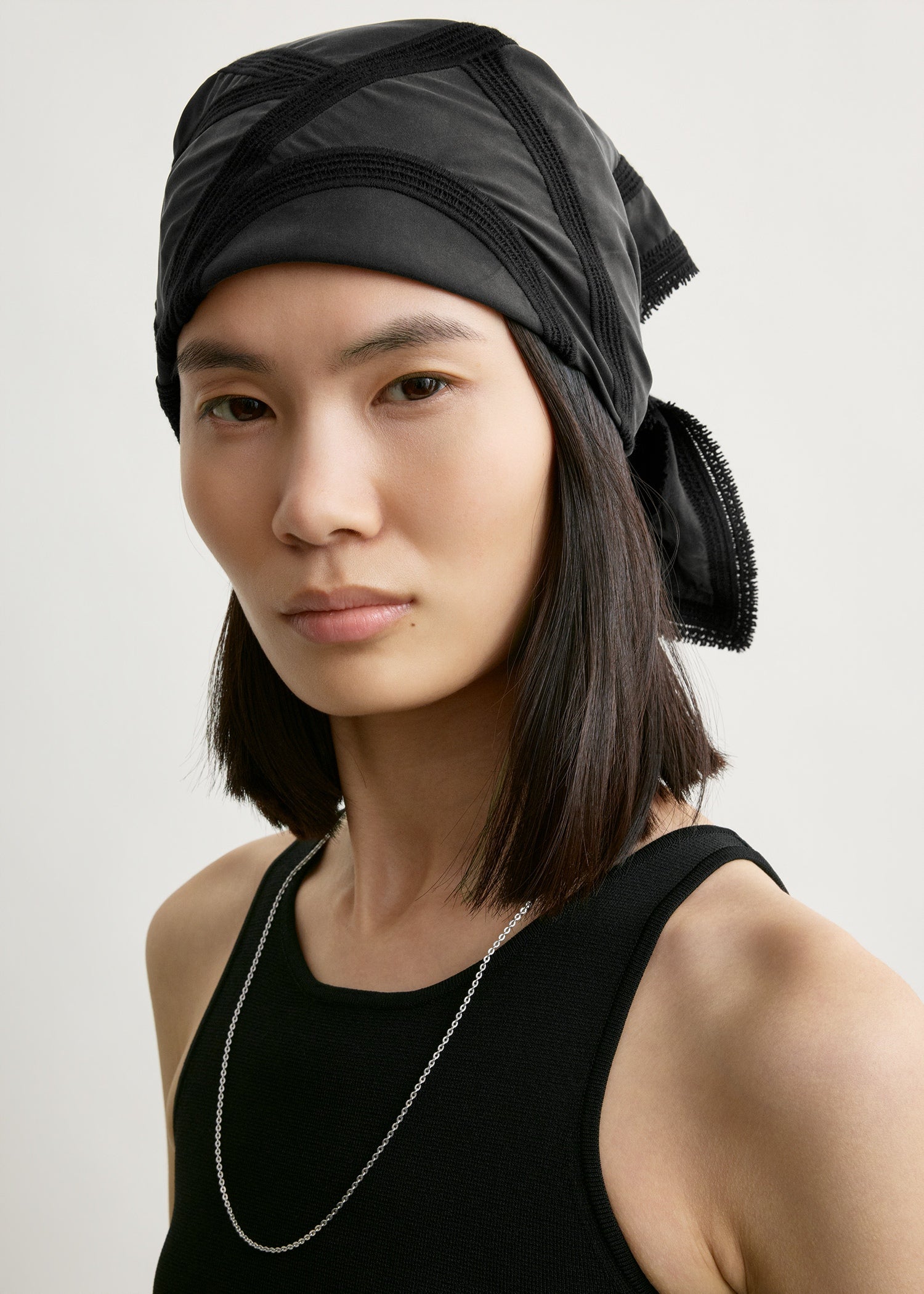 Monogram crochet silk scarf washed black