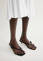 Slingback satin flip flops black