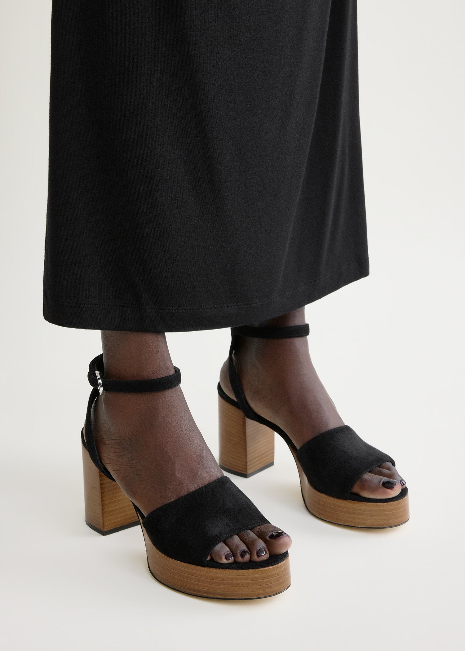 Platform suede sandals black/tan